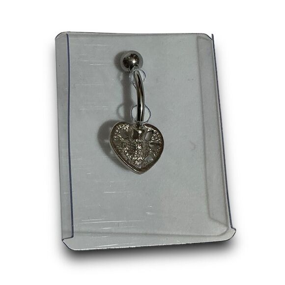 Pierced Nation Heart Shaped Aurora Borealis Cubic Zirconia CZ 14 Gauge Belly But - Picture 7 of 9